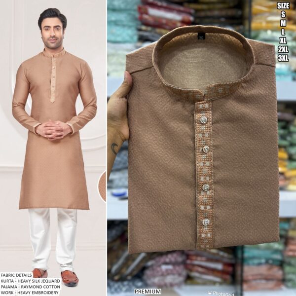 Traditional Heavy Silk Jacquard Embroidery Work Men's Kurta Pajama Collection