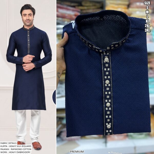 Traditional Heavy Silk Jacquard Embroidery Work Men's Kurta Pajama Collection
