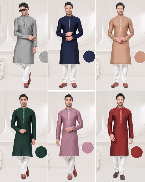 Traditional Heavy Silk Jacquard Embroidery Work Men's Kurta Pajama Collection