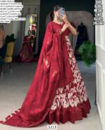 Red Tussar Silk Printed Lehenga Choli With Floral Print With Foil Work