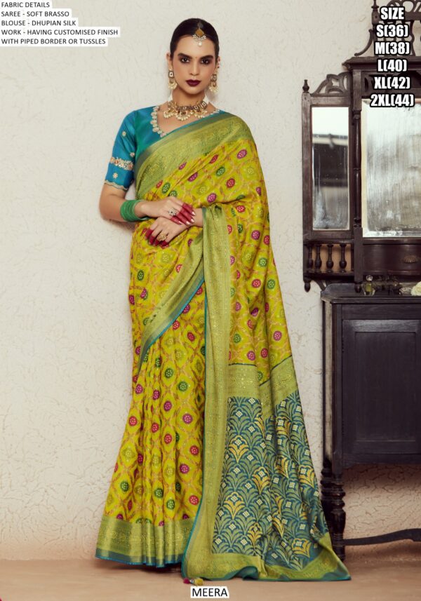 Sets Of Eleven Beautiful Designer Soft Brasso Sarees For Every Occasions