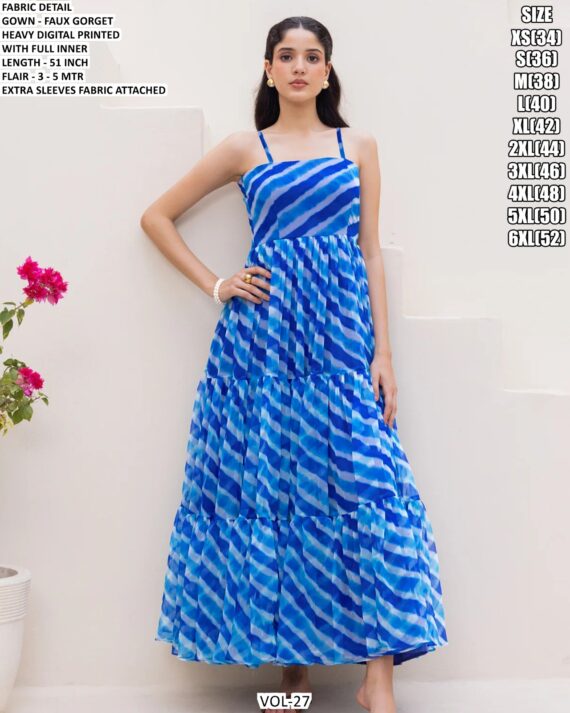 Heavy Flared Georgette Digital Printed Fancy Party Look Ladies Maxi Gowns
