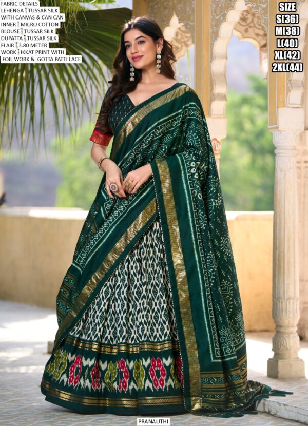 Incredible Ikkat Patola Printed Tussar Silk Semi-Stitched Chaniya Choli