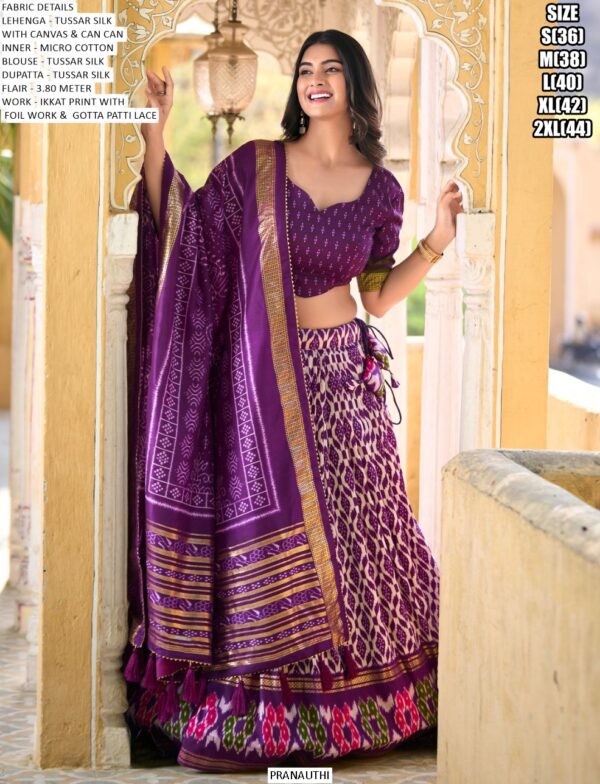 Incredible Ikkat Patola Printed Tussar Silk Semi-Stitched Chaniya Choli
