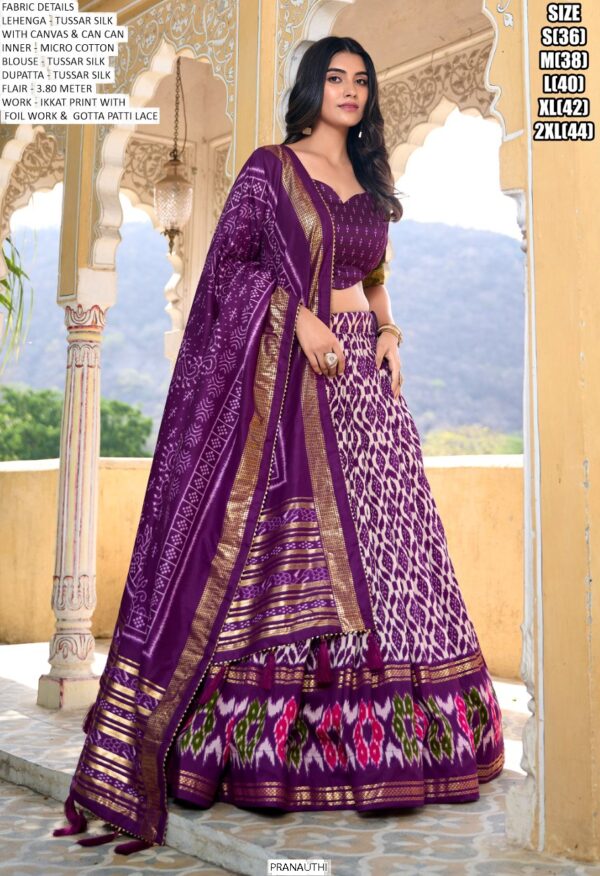 Incredible Ikkat Patola Printed Tussar Silk Semi-Stitched Chaniya Choli