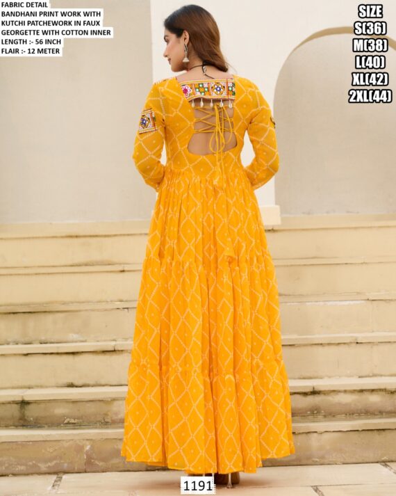 Bandhani Printed Faux Georgette Navratri Wear Readymade Gown (Three Pieces Catalogue)