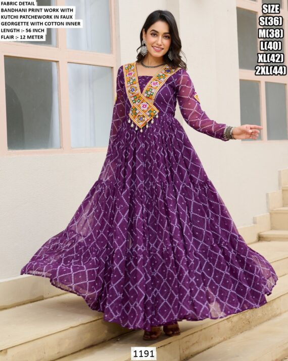 Bandhani Printed Faux Georgette Navratri Wear Readymade Gown (Three Pieces Catalogue)