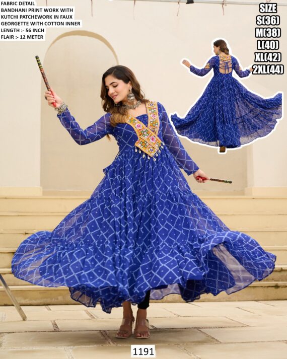 Bandhani Printed Faux Georgette Navratri Wear Readymade Gown (Three Pieces Catalogue)