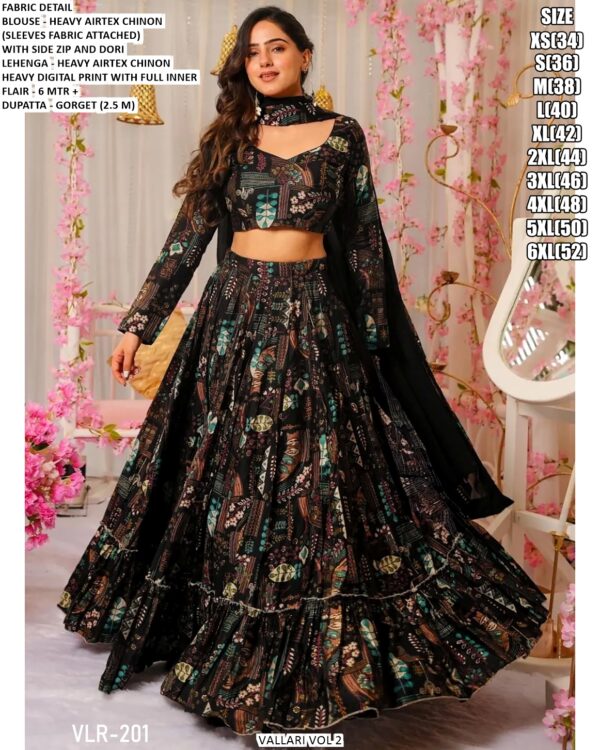 Festive Wear Heavy Airtex Chinon Three-Piece Heavy Digital Printed Lehenga Choli