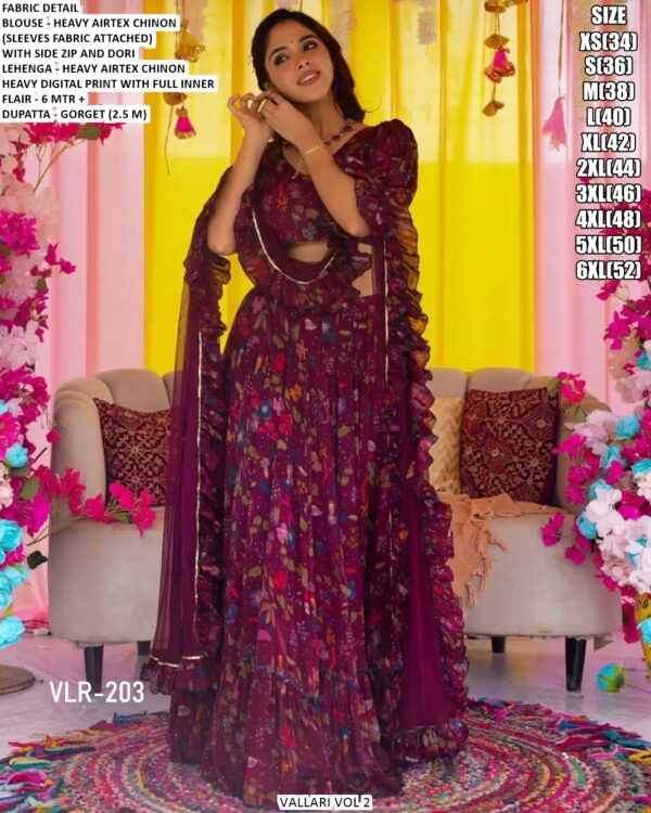 Festive Wear Heavy Airtex Chinon Three-Piece Heavy Digital Printed Lehenga Choli