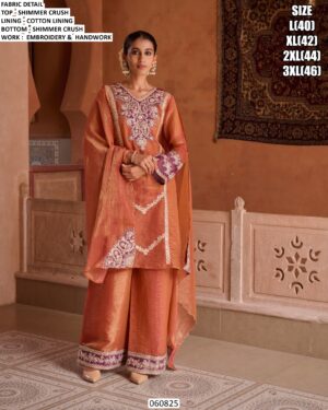 Latest Crushed Shimmer Silk Salwar Suits With Royal Embroidery And Handwork