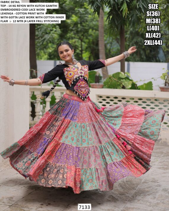 Unleash Your Garba Glam With Our Multi Colour Cotton Printed Navratri Chaniya Choli