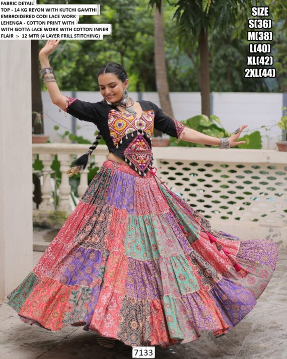 Unleash Your Garba Glam With Our Multi Colour Cotton Printed Navratri Chaniya Choli