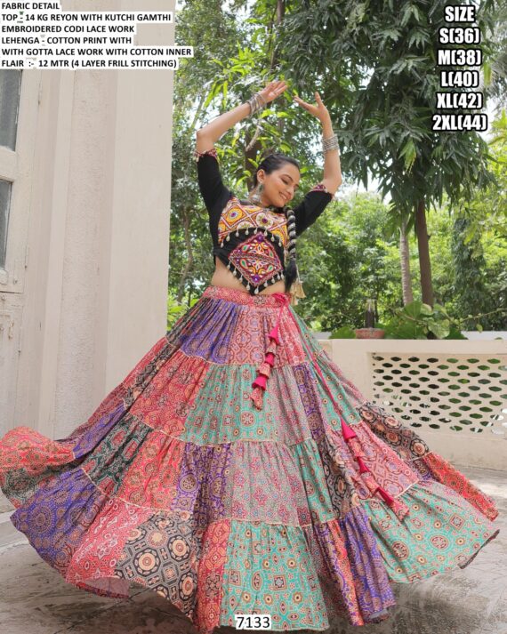 Unleash Your Garba Glam With Our Multi Colour Cotton Printed Navratri Chaniya Choli