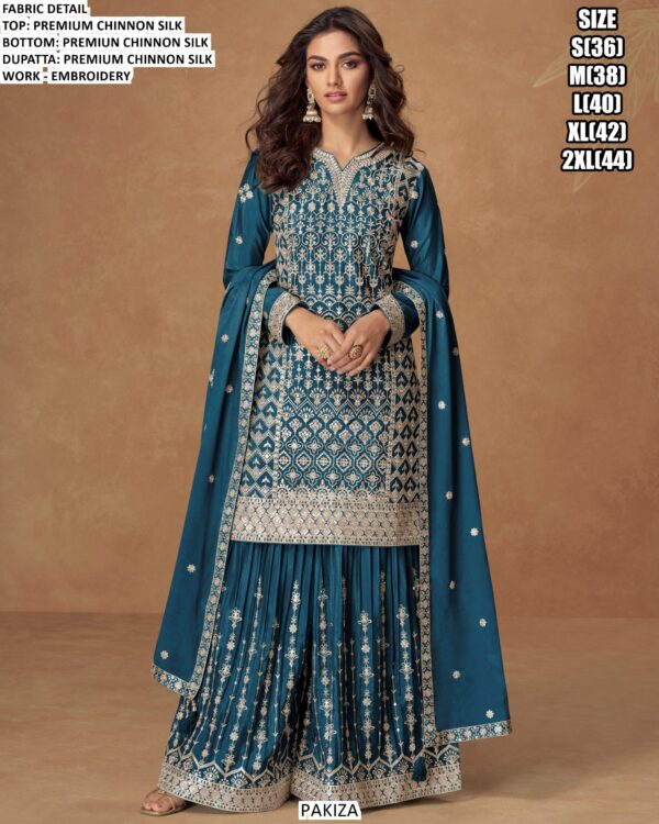 Get Your Hands On The Heavy Embroidery Designer Festival Wear Chinon Silk Plazo Suits