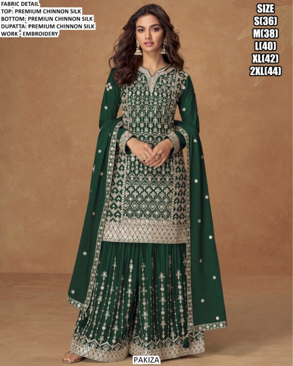 Get Your Hands On The Heavy Embroidery Designer Festival Wear Chinon Silk Plazo Suits