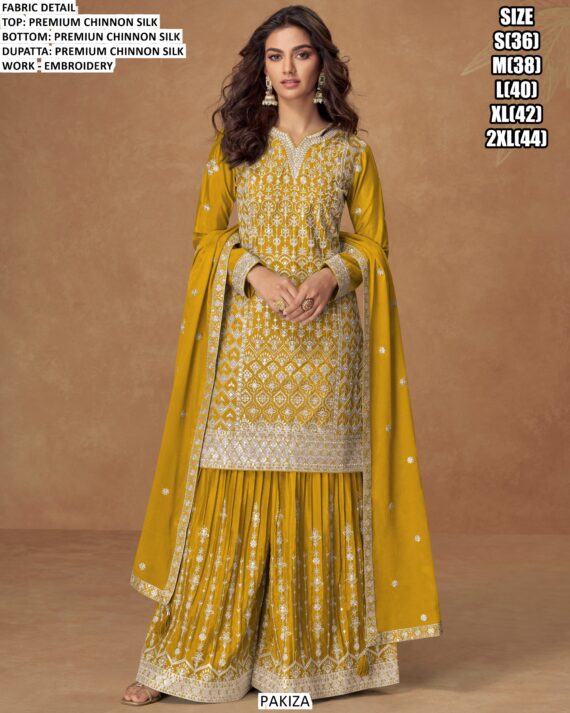 Get Your Hands On The Heavy Embroidery Designer Festival Wear Chinon Silk Plazo Suits