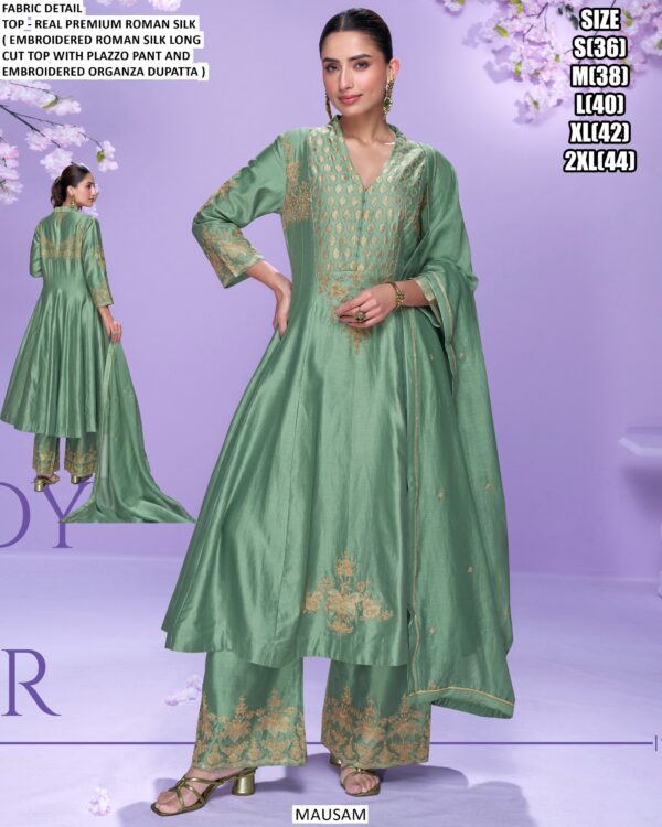 Wedding Or Party Wear Roman Silk Designer Long Cut Readymade Salwar Suits