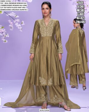 Wedding Or Party Wear Roman Silk Designer Long Cut Readymade Salwar Suits