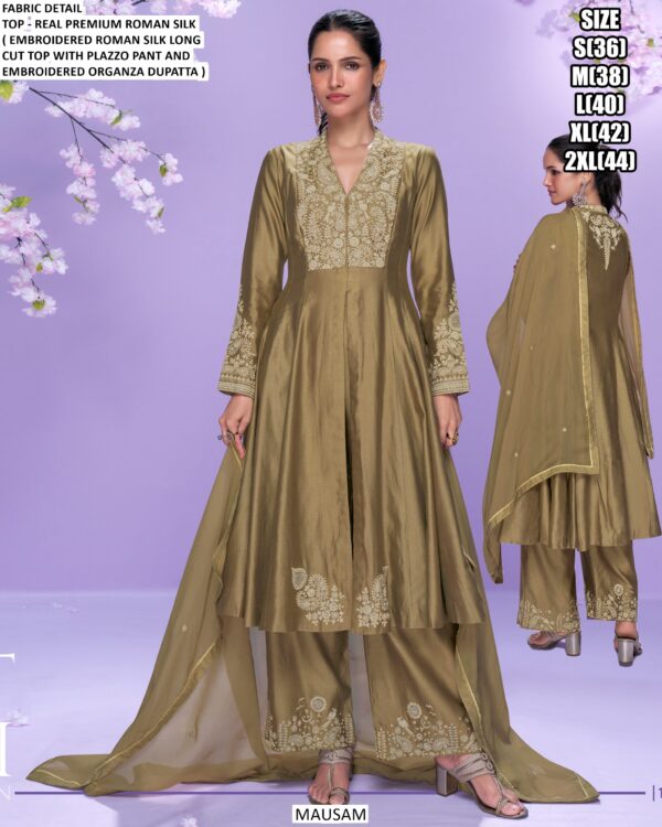 Wedding Or Party Wear Roman Silk Designer Long Cut Readymade Salwar Suits