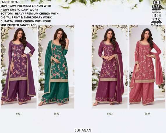We Launch New Catalogue Floral Embroidered Heavy Premium Chinon Festive Wear Plazo Suits