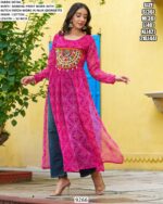 Navratri Wear Bandhej Print Faux Georgette Long Kurti With Kutchi Patch Work