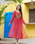 Navratri Wear Bandhej Print Faux Georgette Long Kurti With Kutchi Patch Work