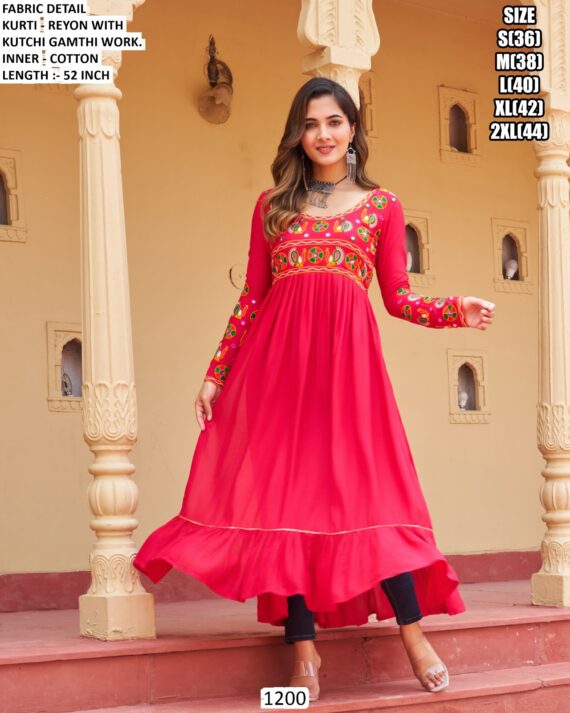 Navratri Garba Special Rayon Kurti With Kutchi Gamthi Work, Shop Now!