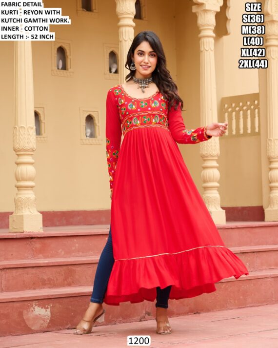 Navratri Garba Special Rayon Kurti With Kutchi Gamthi Work, Shop Now!