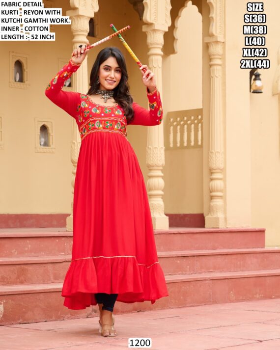 Navratri Garba Special Rayon Kurti With Kutchi Gamthi Work, Shop Now!