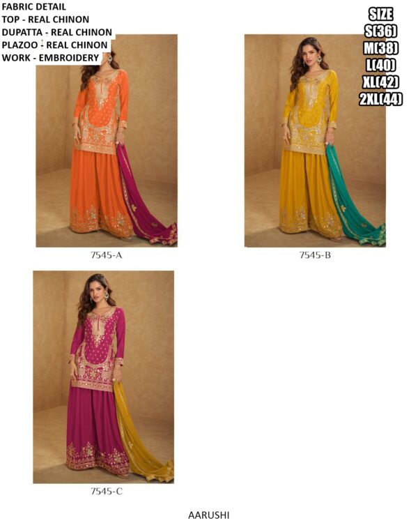 Ready To Wear Chinon Embroidered Gharara Suits (Festive Wear Three-Piece Catalogue Set)