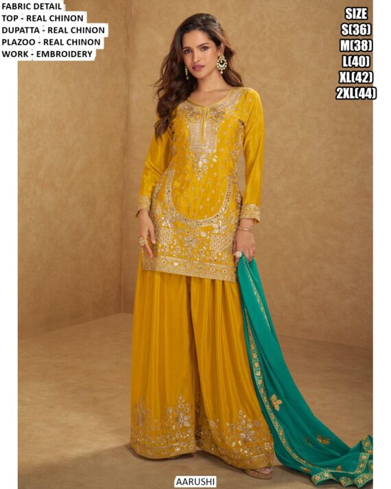 Ready To Wear Chinon Embroidered Gharara Suits (Festive Wear Three-Piece Catalogue Set)