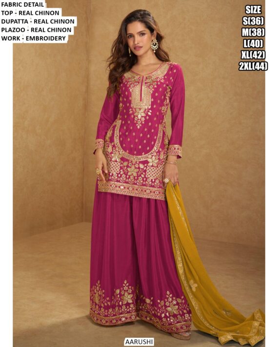 Ready To Wear Chinon Embroidered Gharara Suits (Festive Wear Three-Piece Catalogue Set)