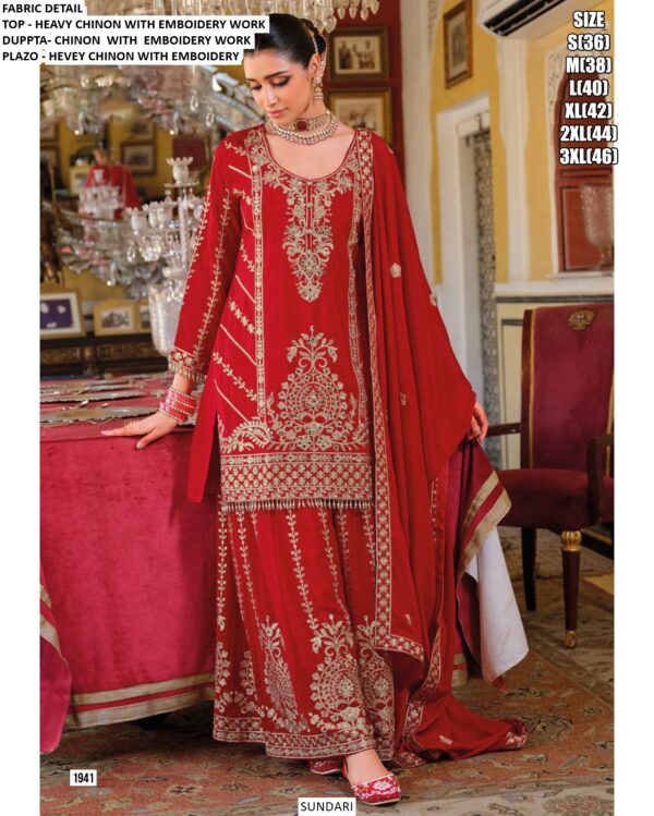 Heavy Chinon Embroidery Wedding Wear Designer Readymade Salwar Suit Collection