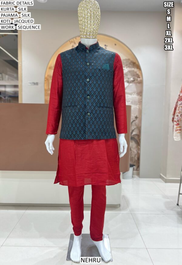 Choose From The Exciting Collection Of Pure Silk Kurta Pajama With Designer Koti