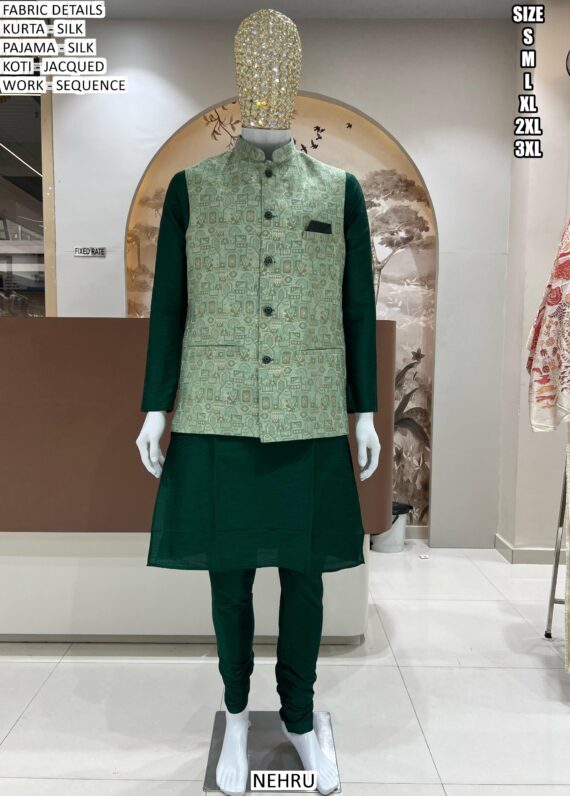 Choose From The Exciting Collection Of Pure Silk Kurta Pajama With Designer Koti