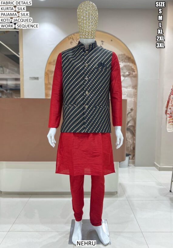 Choose From The Exciting Collection Of Pure Silk Kurta Pajama With Designer Koti
