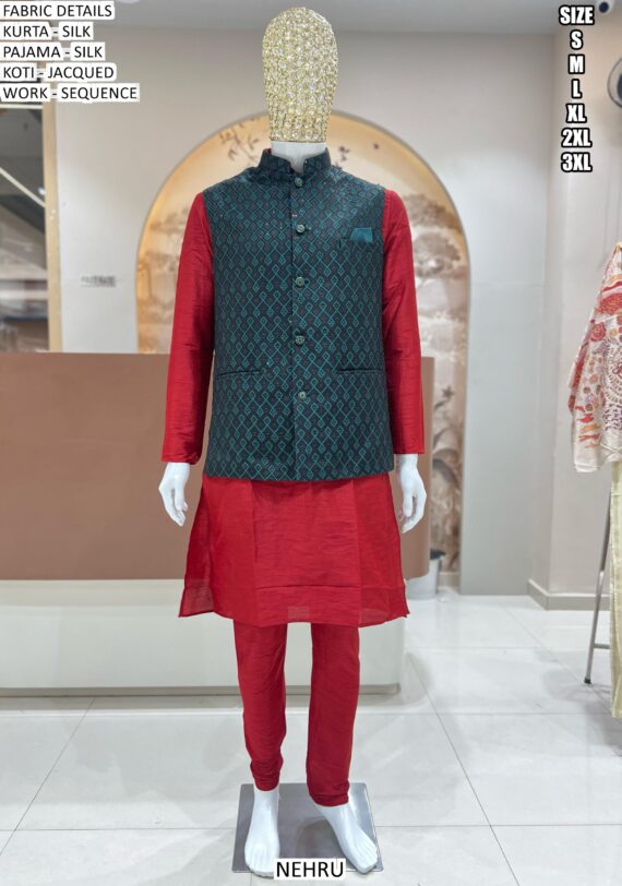 Choose From The Exciting Collection Of Pure Silk Kurta Pajama With Designer Koti