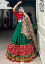Navratri Special Printed With Foil Work Red Dola Silk Ready To Wear Lehenga Choli