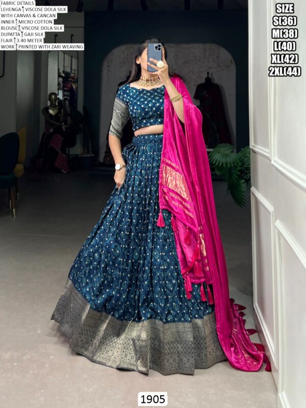 Spread The Aura Of Freshness By Wearing This Viscose Dola Silk Lehenga Choli
