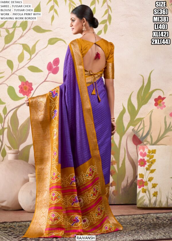 Graceful Tussar Chex Patola Printed Weaving Worked Sarees For The Upcoming Festivals