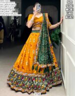Yellow Colour Tussar Silk Patola Printed Readymade Navratri Lehenga Choli