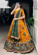 Yellow Colour Tussar Silk Patola Printed Readymade Navratri Lehenga Choli