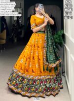 Yellow Colour Tussar Silk Patola Printed Readymade Navratri Lehenga Choli