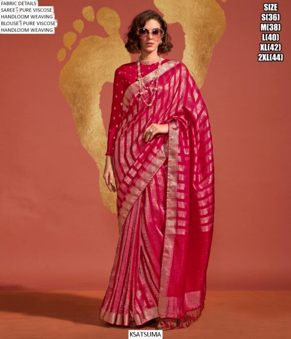 Pure Viscose Handloom Weaving Silk Festive And Casual Wear Good Looking Sarees