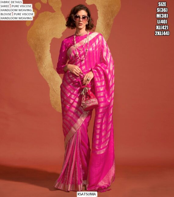 Pure Viscose Handloom Weaving Silk Festive And Casual Wear Good Looking Sarees