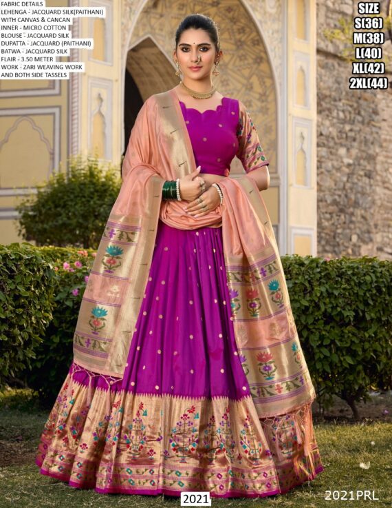 Wedding Wear Zari Weaving Work Jacquard Silk (Paithani) South-Indian Lehenga Choli