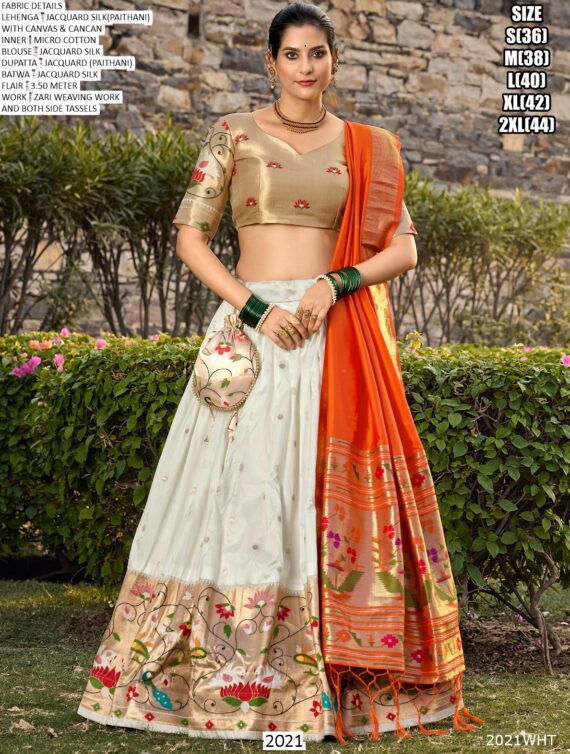 Wedding Wear Zari Weaving Work Jacquard Silk (Paithani) South-Indian Lehenga Choli