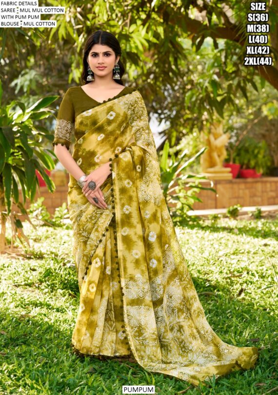 Here We Offer A Printed Pure Cotton Mul Mul Party Wear Saree With Blouse