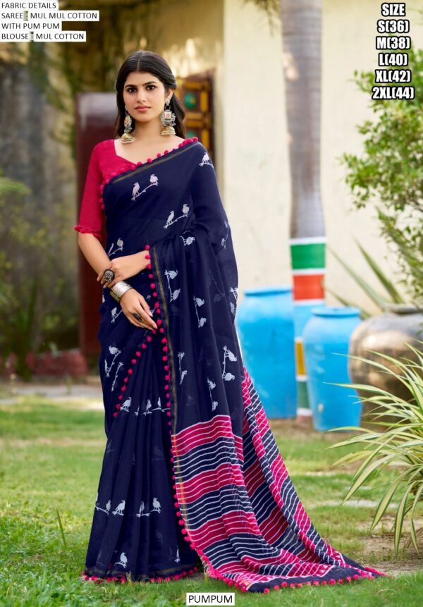 Here We Offer A Printed Pure Cotton Mul Mul Party Wear Saree With Blouse